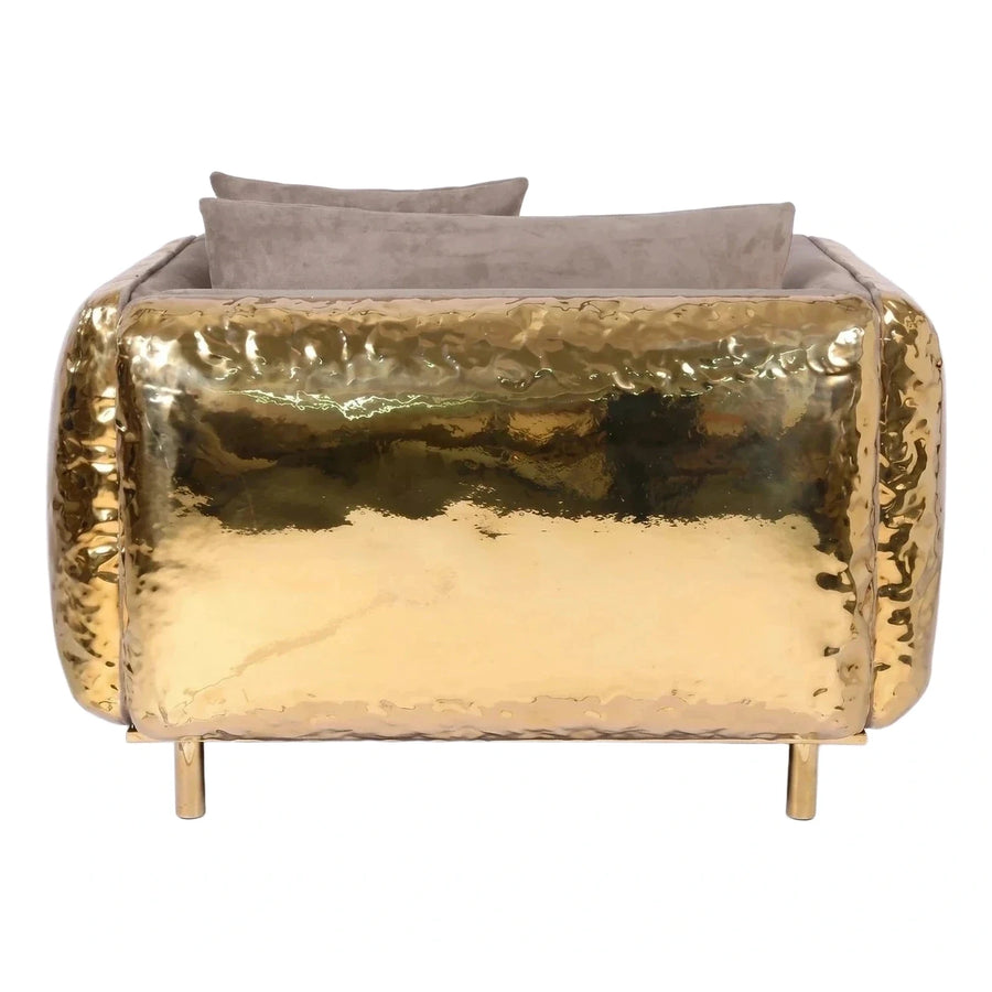 Luxury Gold Hammered Metal Sofa with Grey Upholstery