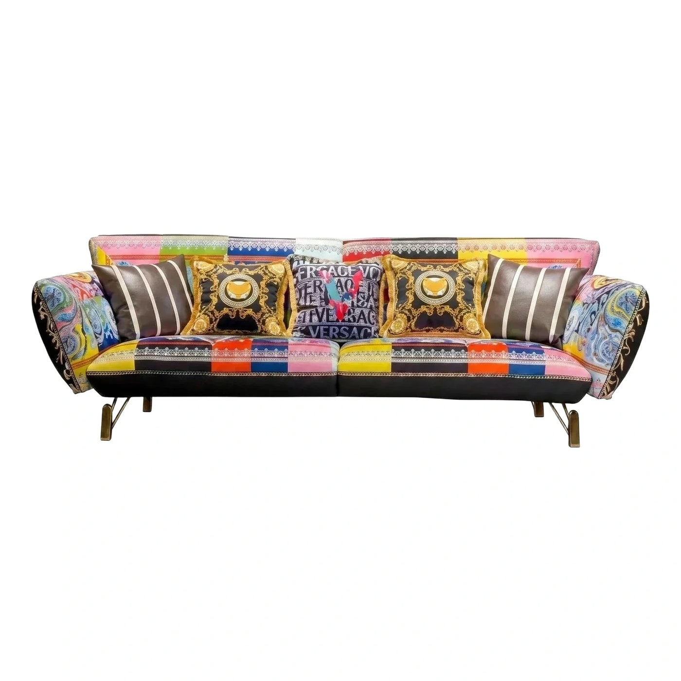 Multicolor Patchwork Luxury Sofa with Gold Legs