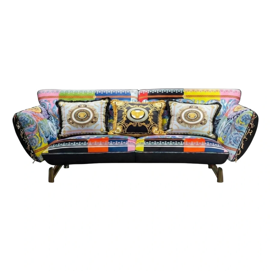 Multicolor Baroque Print Sofa with Gold Legs