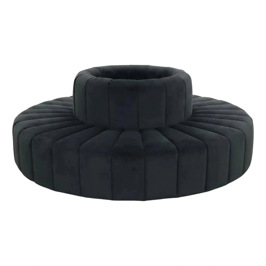 Modern Black Circular Velvet Channel Tufted Sofa