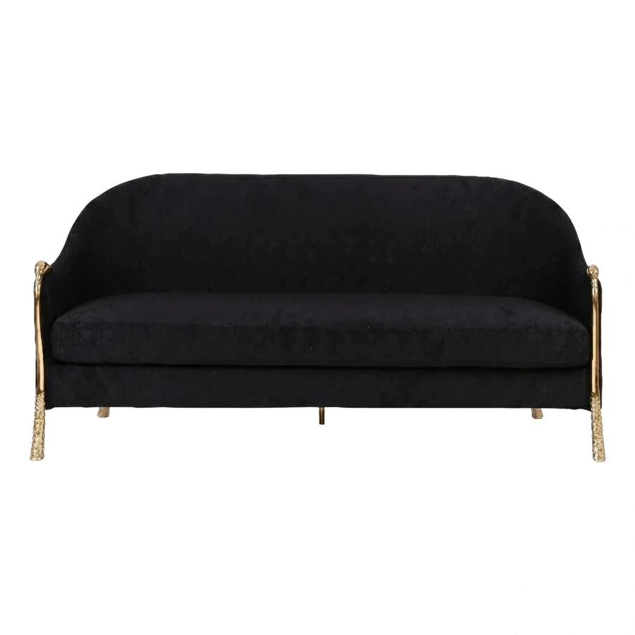 Black Velvet Curved Sofa with Gold Metal Legs