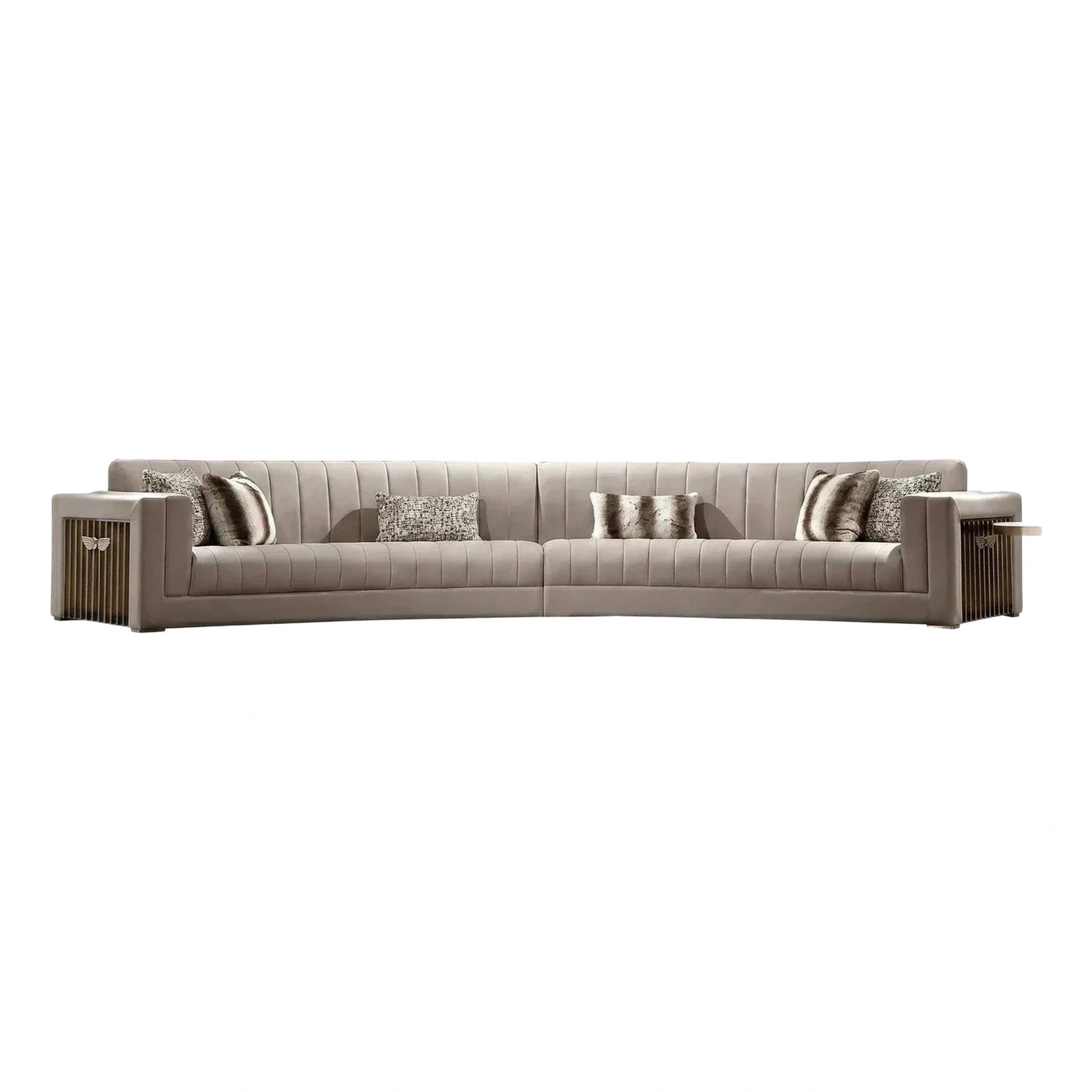 Luxury Beige Leather Sofa with Fluted Armrests