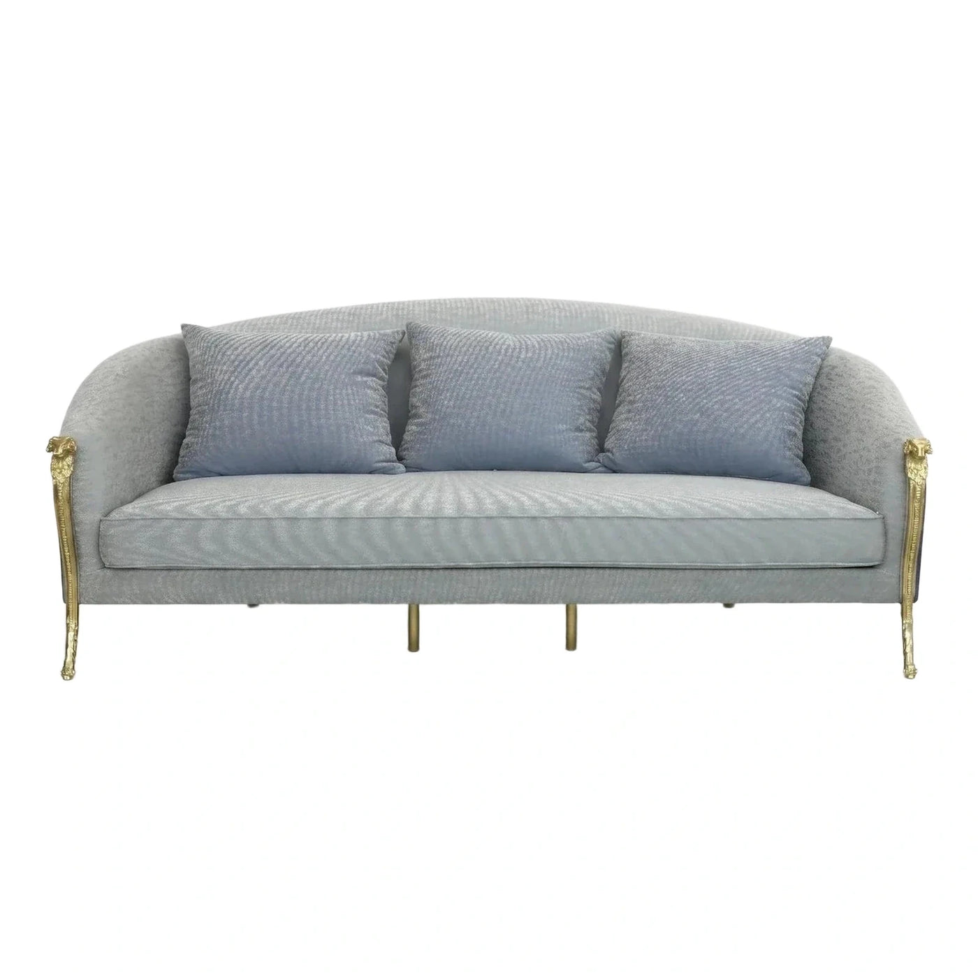 Curved Grey Sofa with Gold Lion Legs