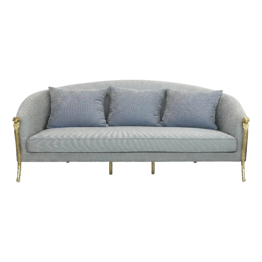 Curved Grey Sofa with Gold Lion Legs