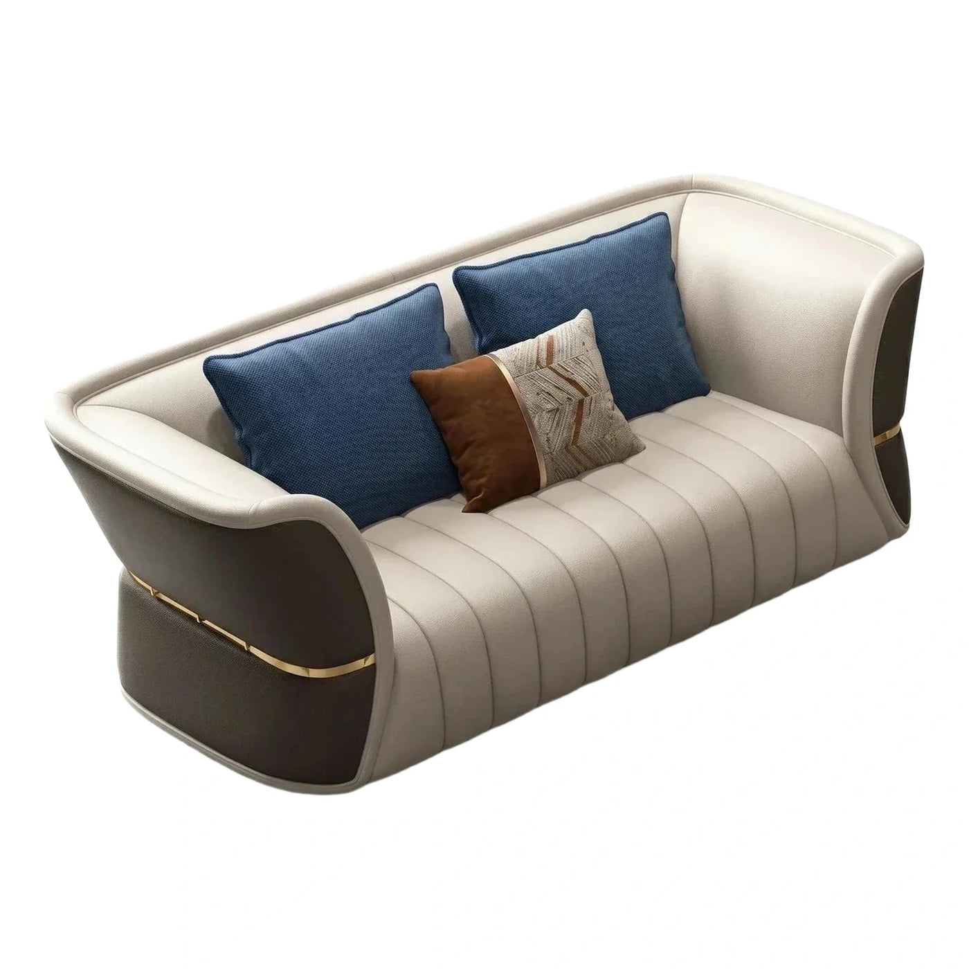 Modern Two-Tone Leather Sofa with Gold Accent