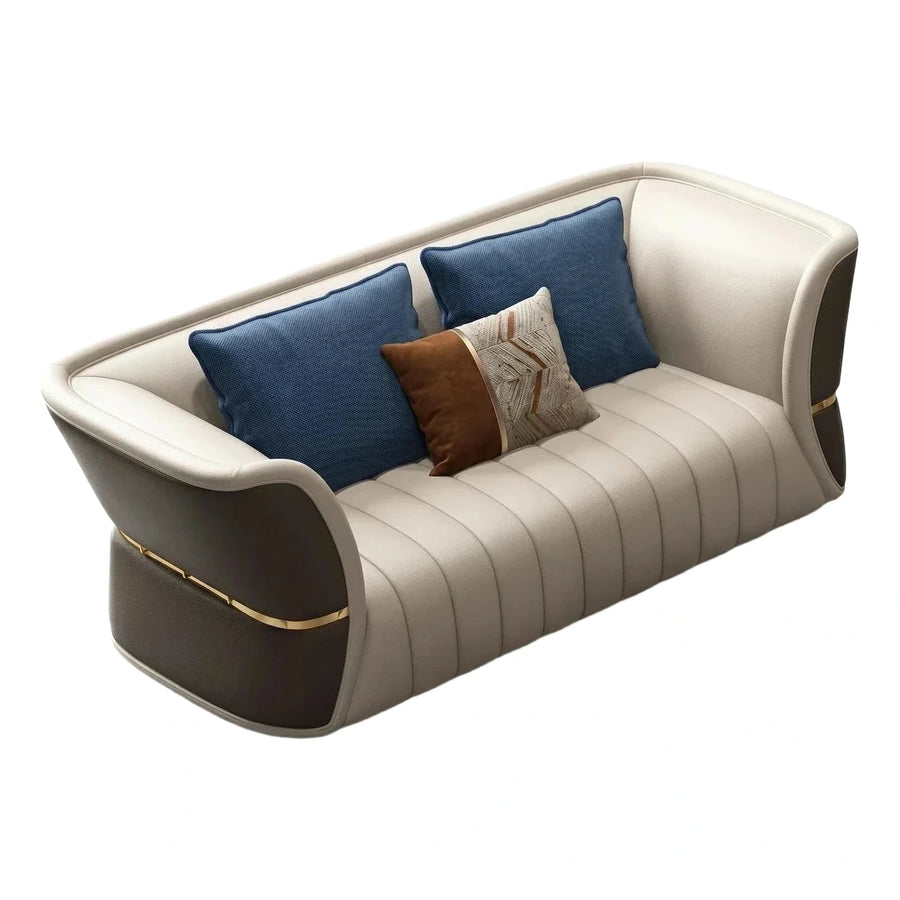 Modern Two-Tone Leather Sofa with Gold Accent
