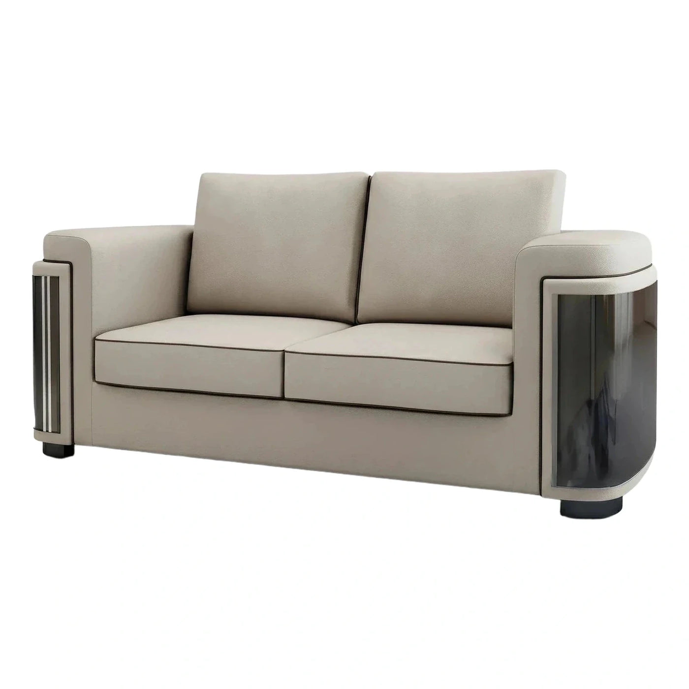 Modern Beige Leather Sofa with Glossy Side Panels