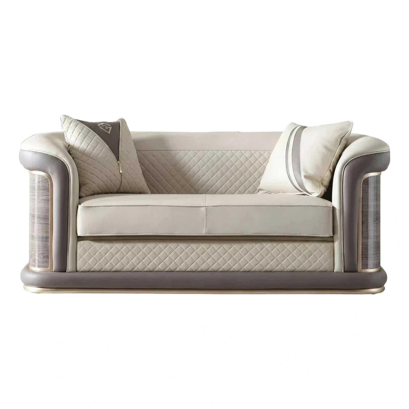 Luxury Quilted Leather Sofa with Wood Side Panels