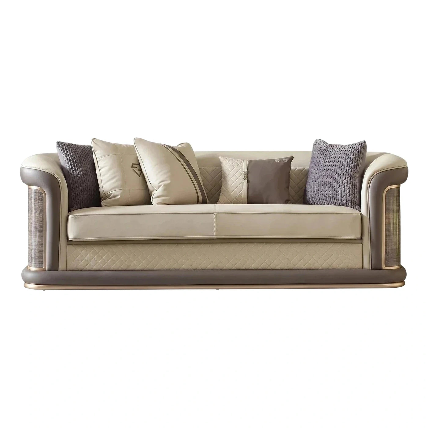 Luxury Beige Leather Sofa with Quilted Base