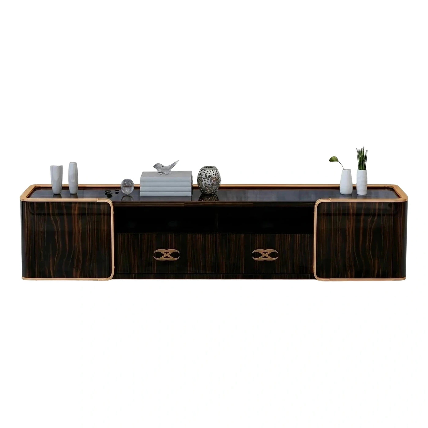 Modern Luxury Dark Wood TV Stand with Gold Accents