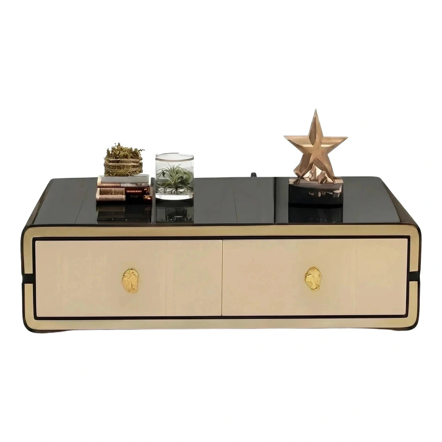 Modern Cream and Black TV Stand with Gold Handles
