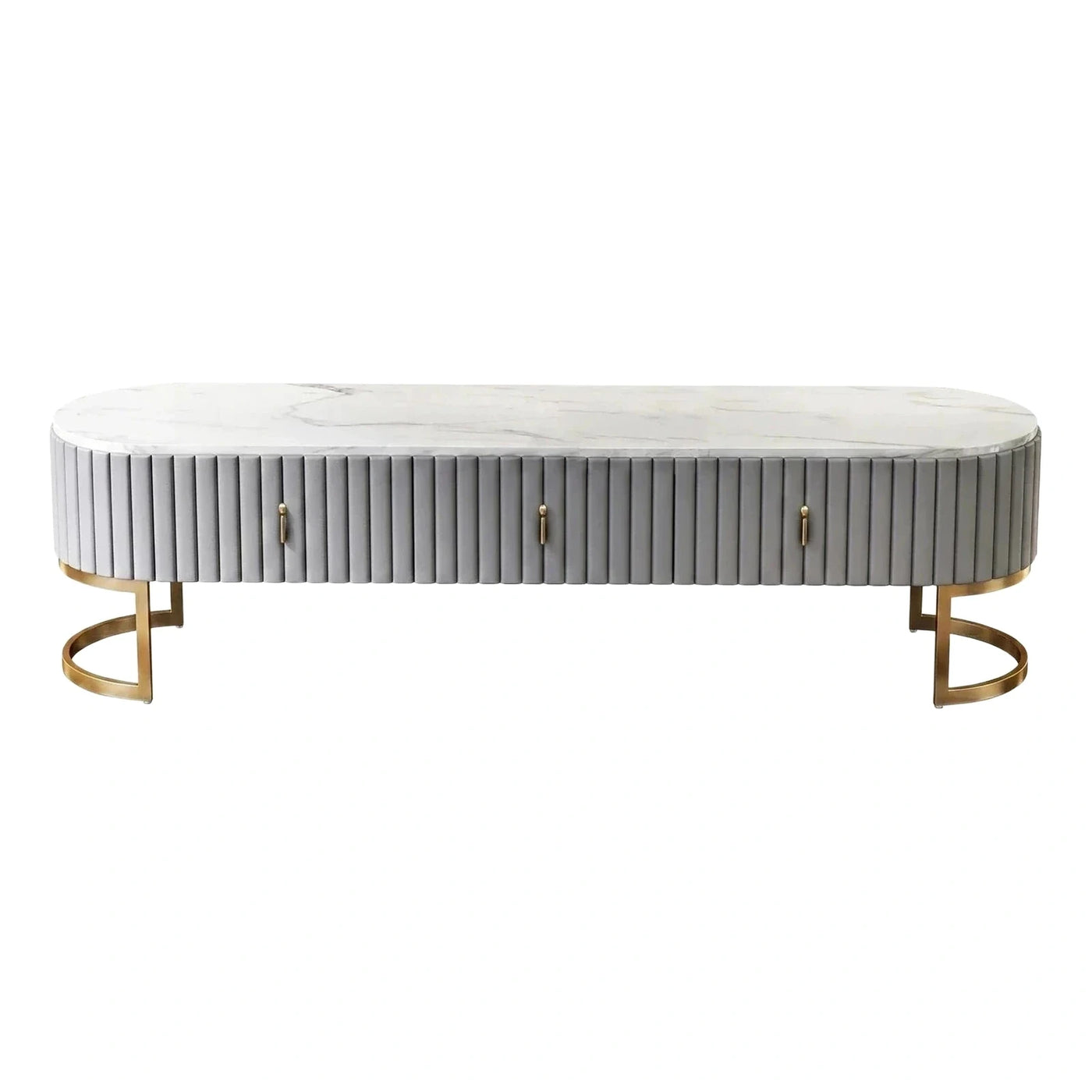 Grey Fluted Marble Top Media Console with Gold Legs