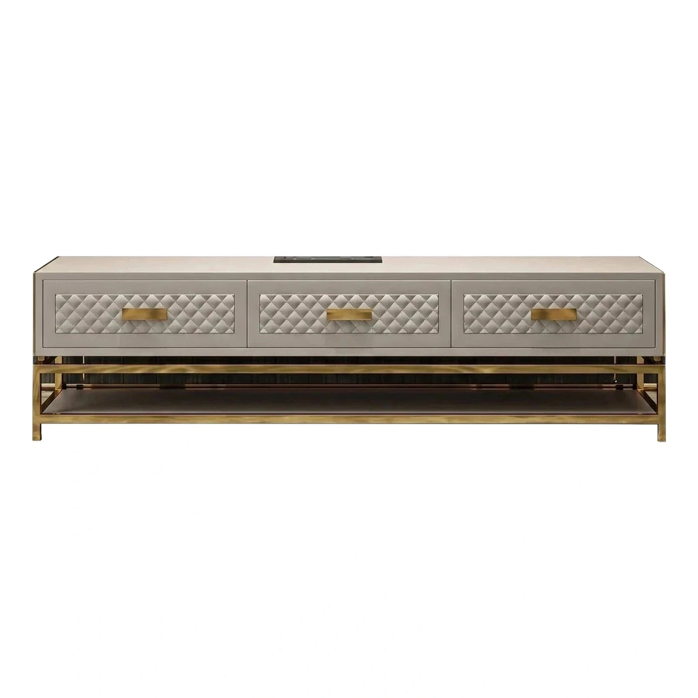 Luxury Beige TV Stand with Gold Metal Frame