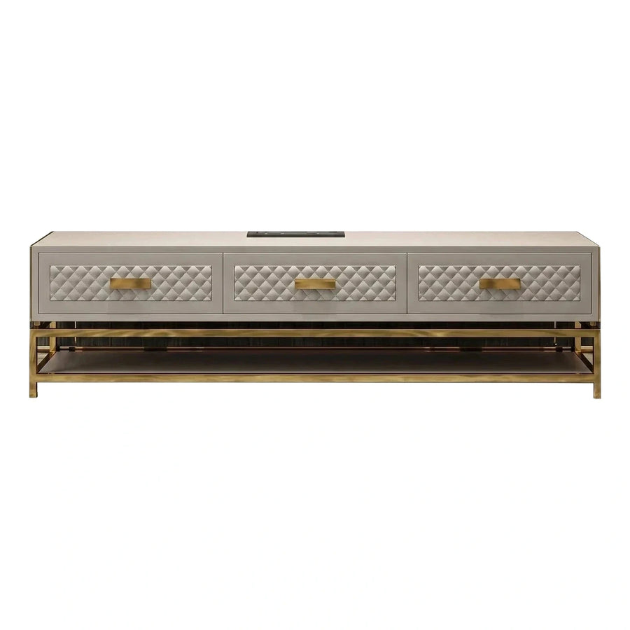 Luxury Beige TV Stand with Gold Metal Frame