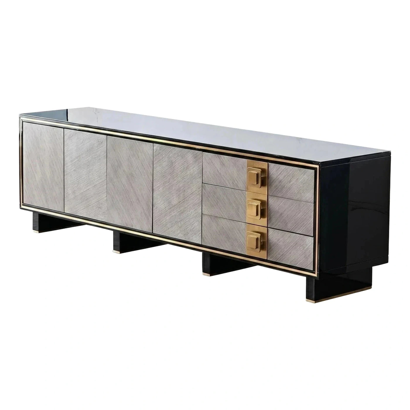 Modern Grey Wood TV Stand with Gold Accents