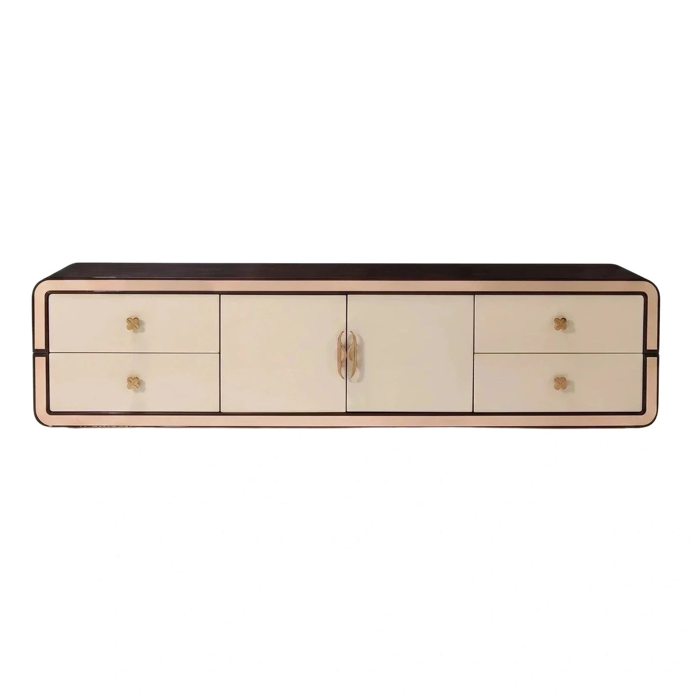 Modern Cream Media Console with Metallic Frame