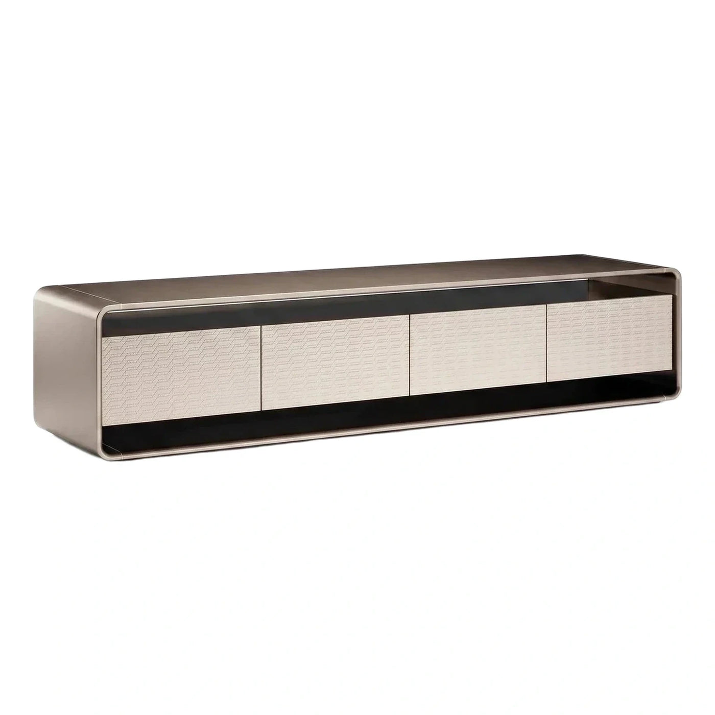 Modern Bronze Metal Media Console with Textured Cream Panels