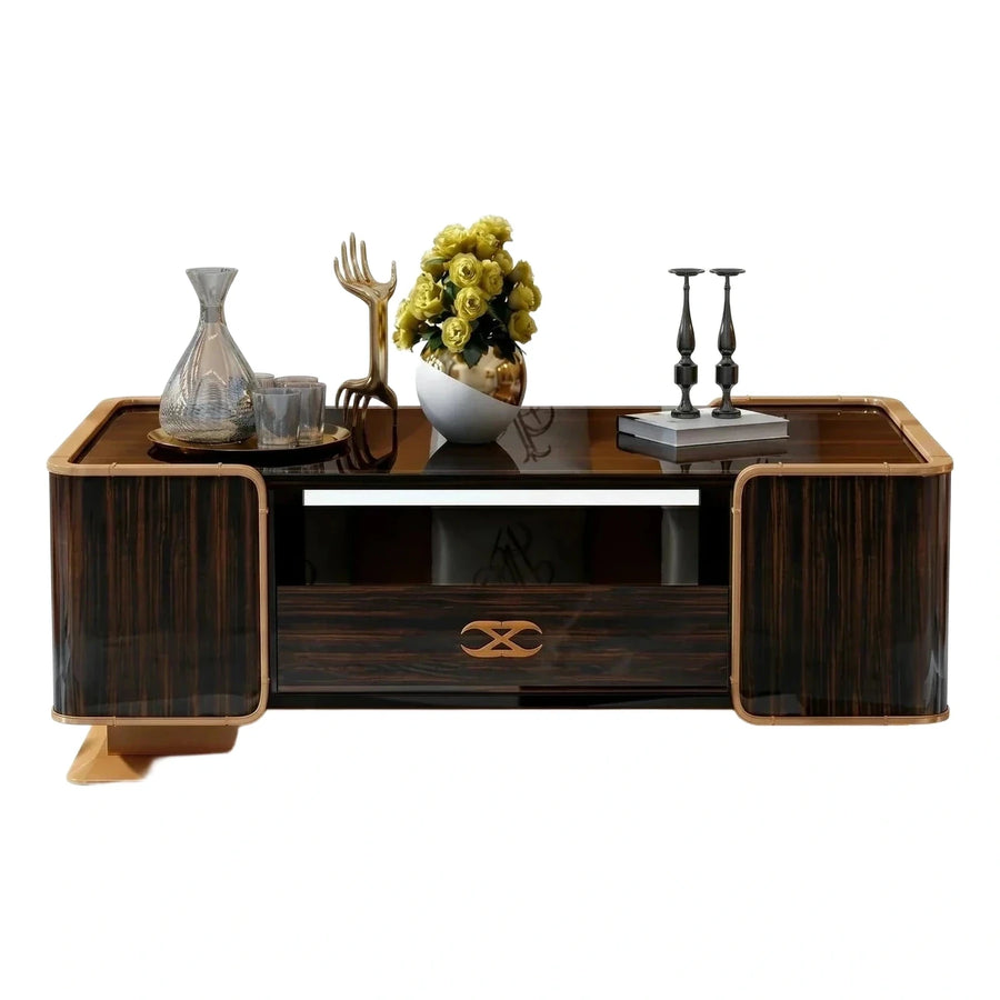 Luxury Dark Wood Media Console with Gold Frame
