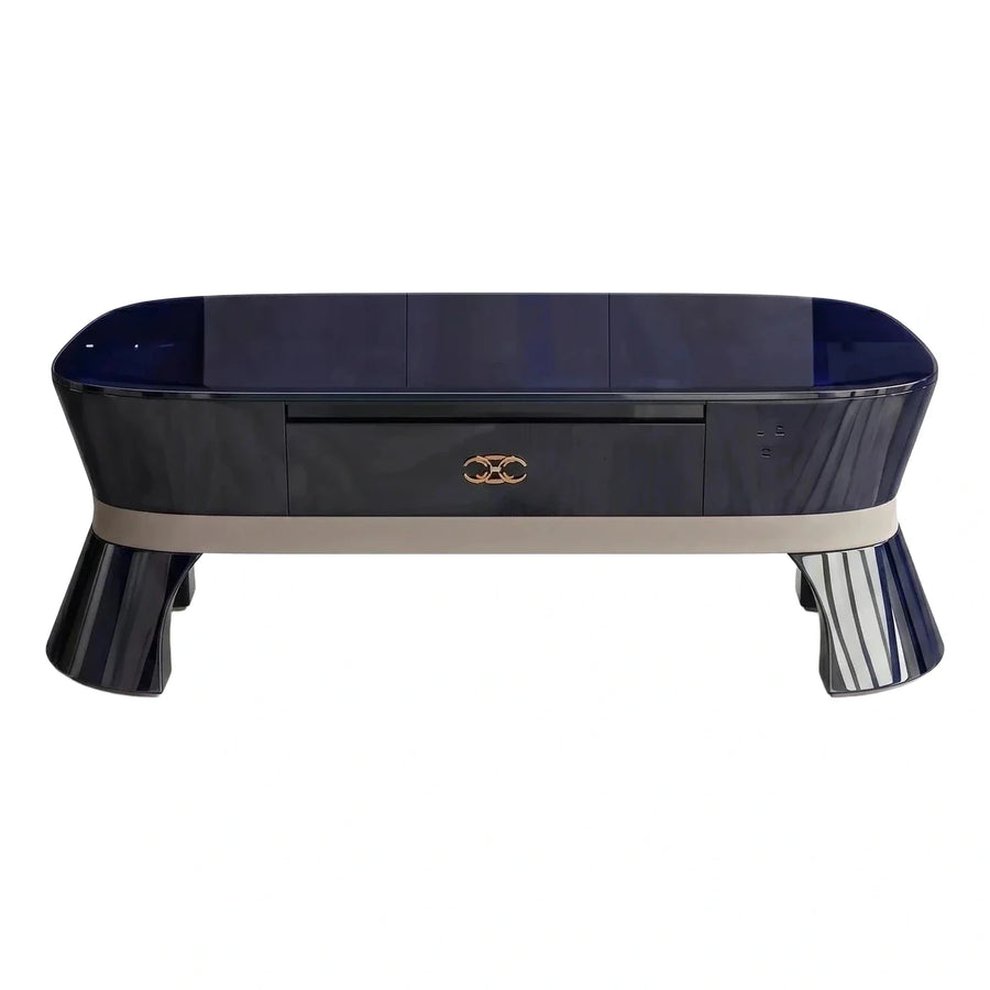 Glossy Blue Media Console with Leather Band