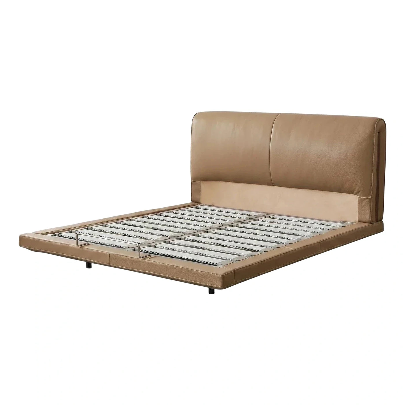 Modern Tan Leather Platform Bed Frame