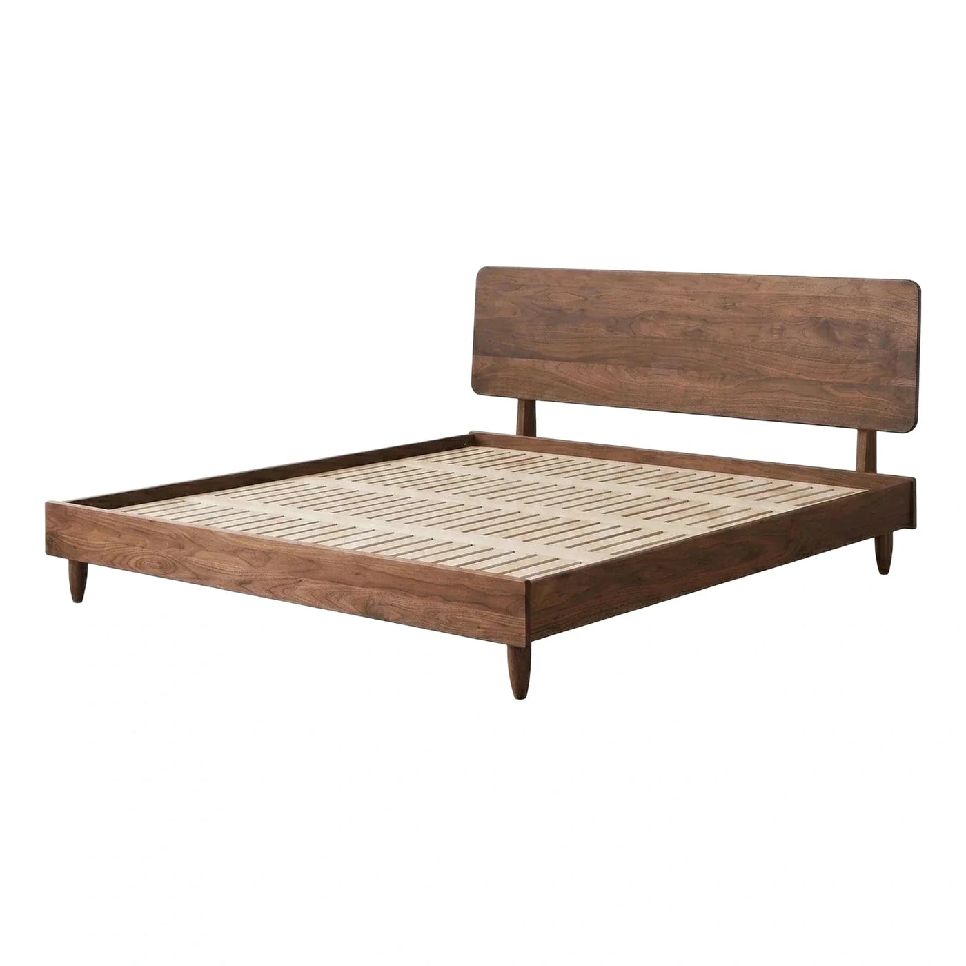 Mid-Century Modern Walnut Wood Platform Bed Frame