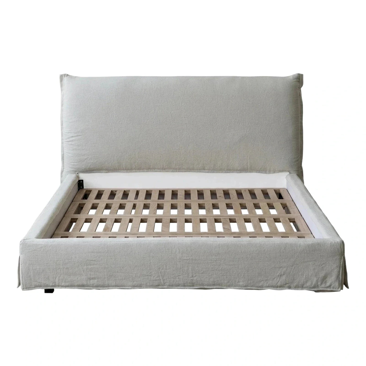 Modern Beige Upholstered Platform Bed Frame