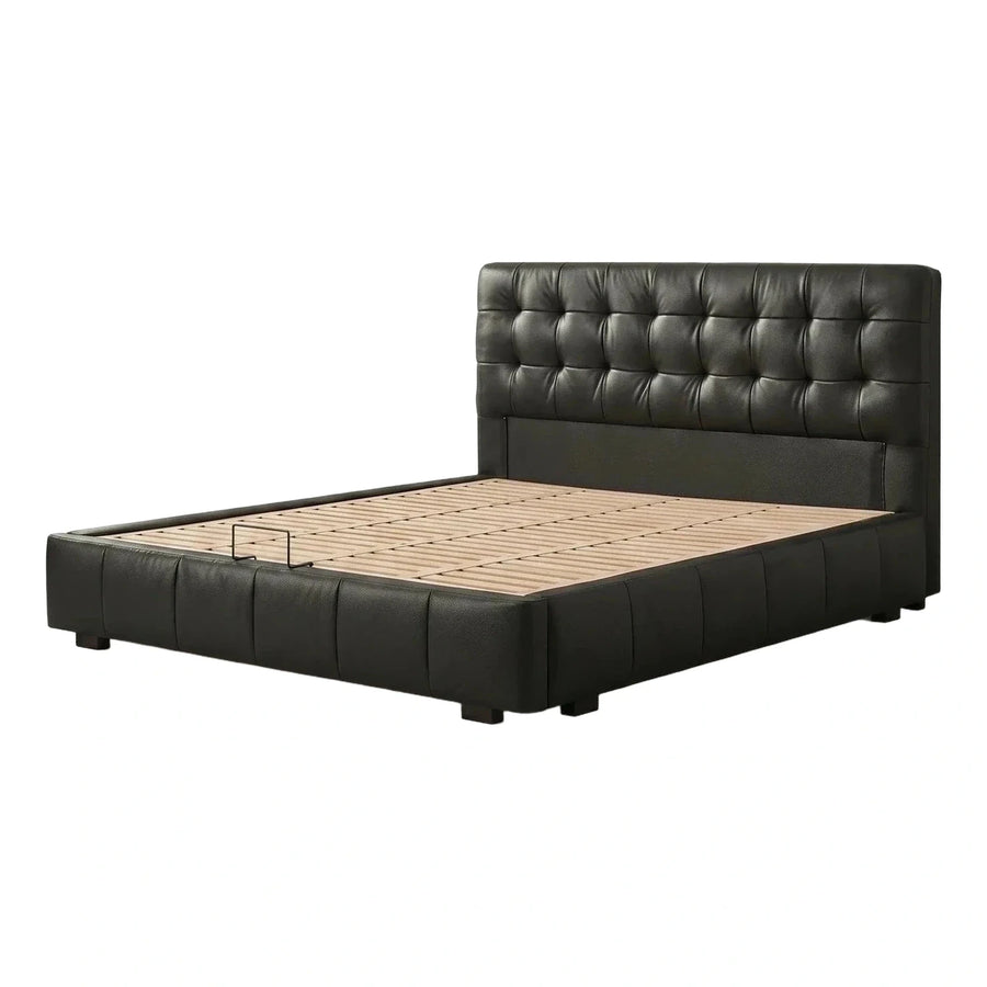 Modern Black Leather Upholstered Bed Frame with Tufted Headboard