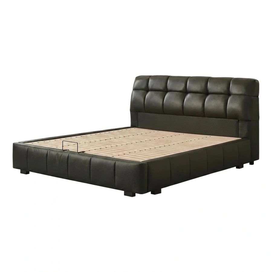 Dark Grey Tufted Leather Platform Bed Frame