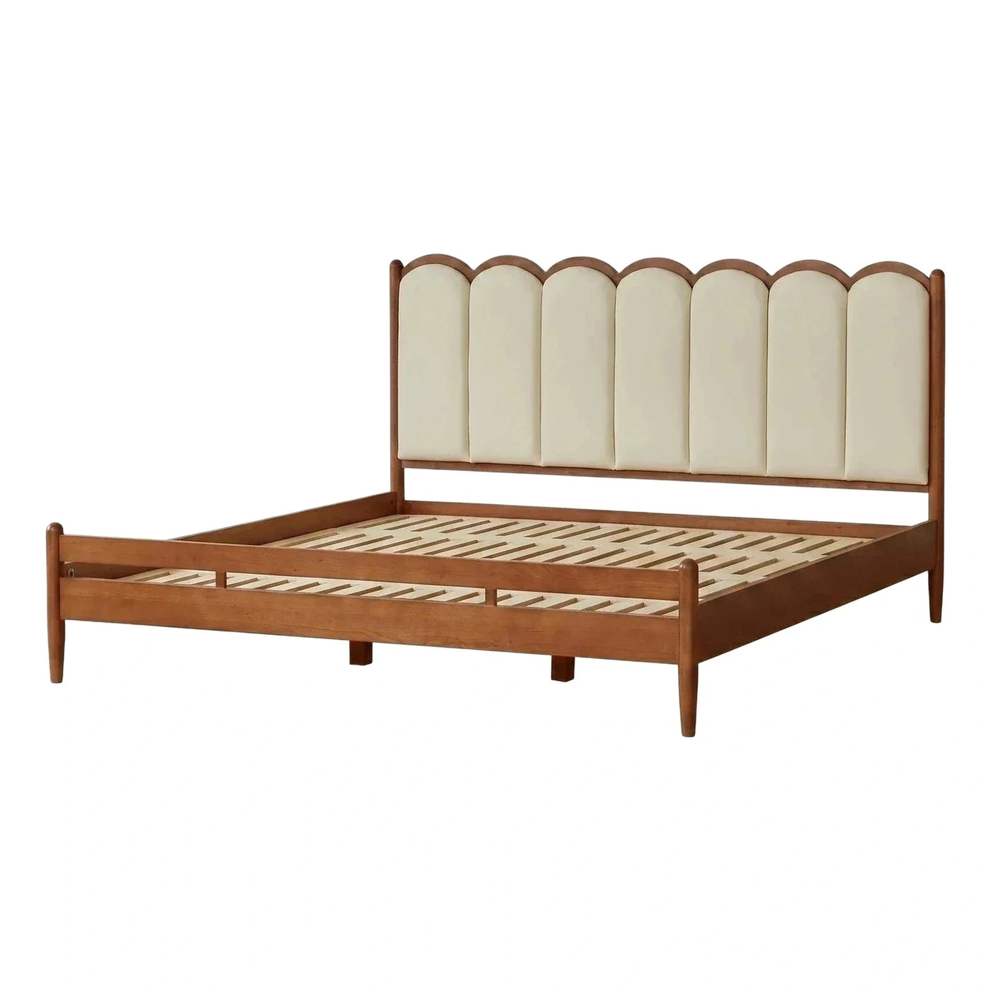 Cream Scalloped Upholstered Headboard Wood Platform Bed