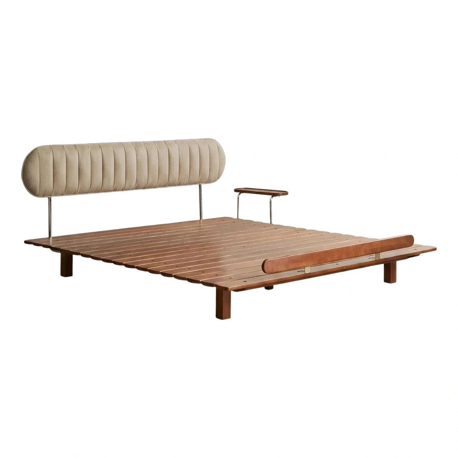 Modern Wood Platform Bed with Ribbed Headboard