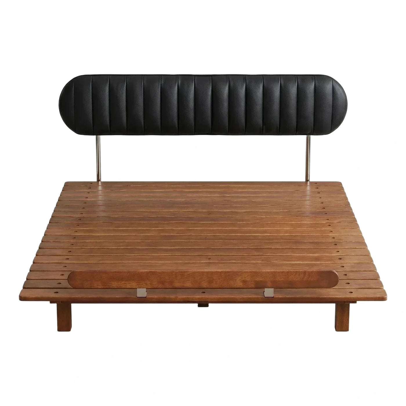 Wood Platform Bed with Black Floating Headboard