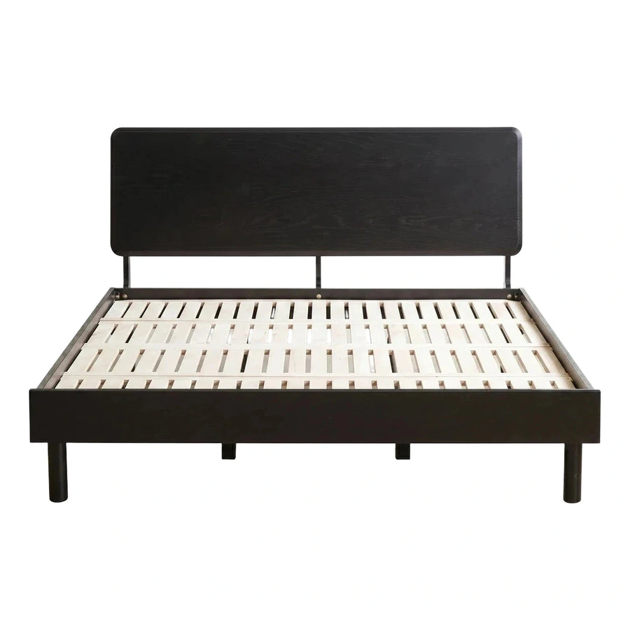 Modern Black Wood Platform Bed Frame with Headboard