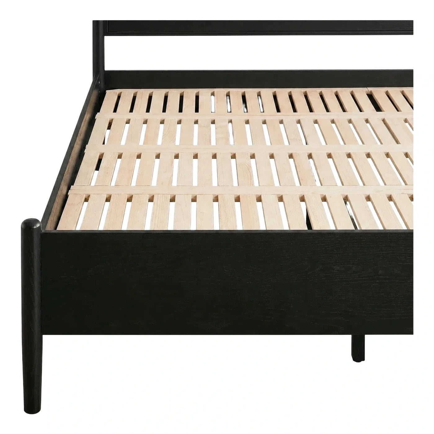 Black Wooden Bed Frame with Natural Wood Slats