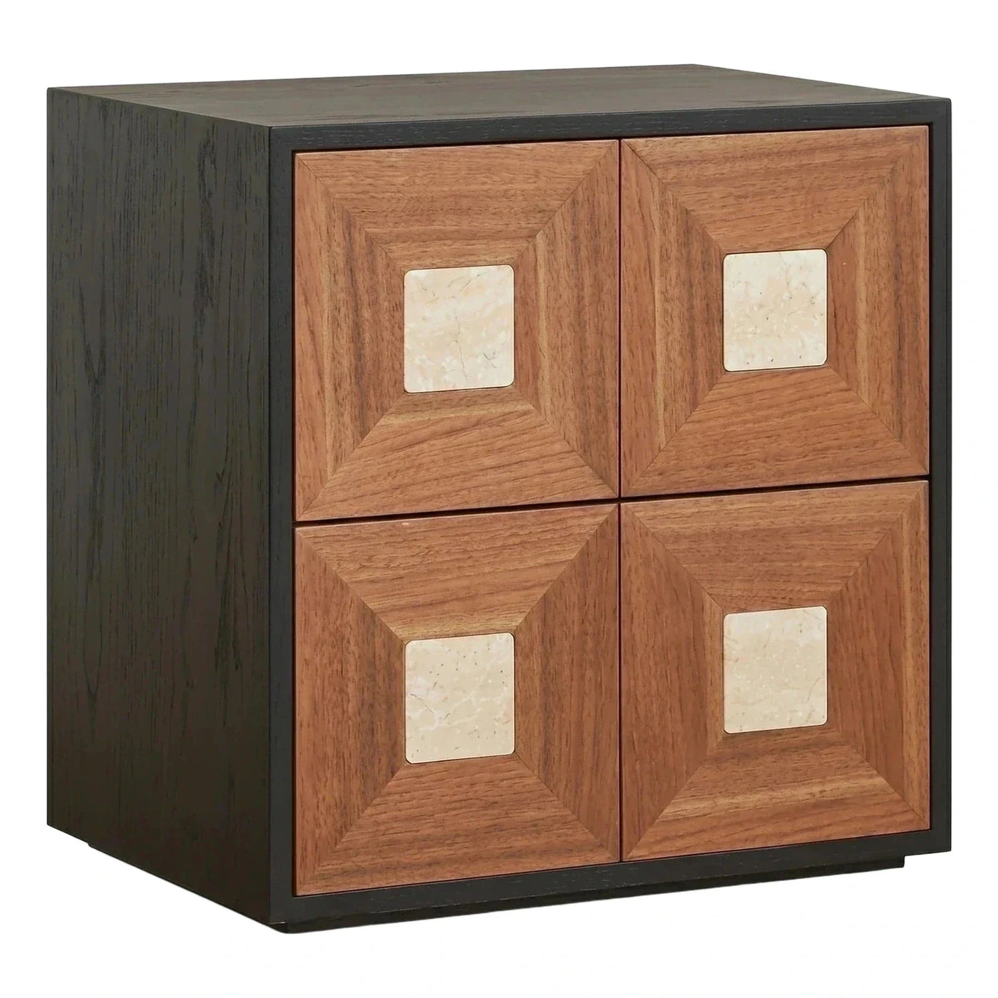 Modern Geometric Wood Cabinet with Stone Inlays