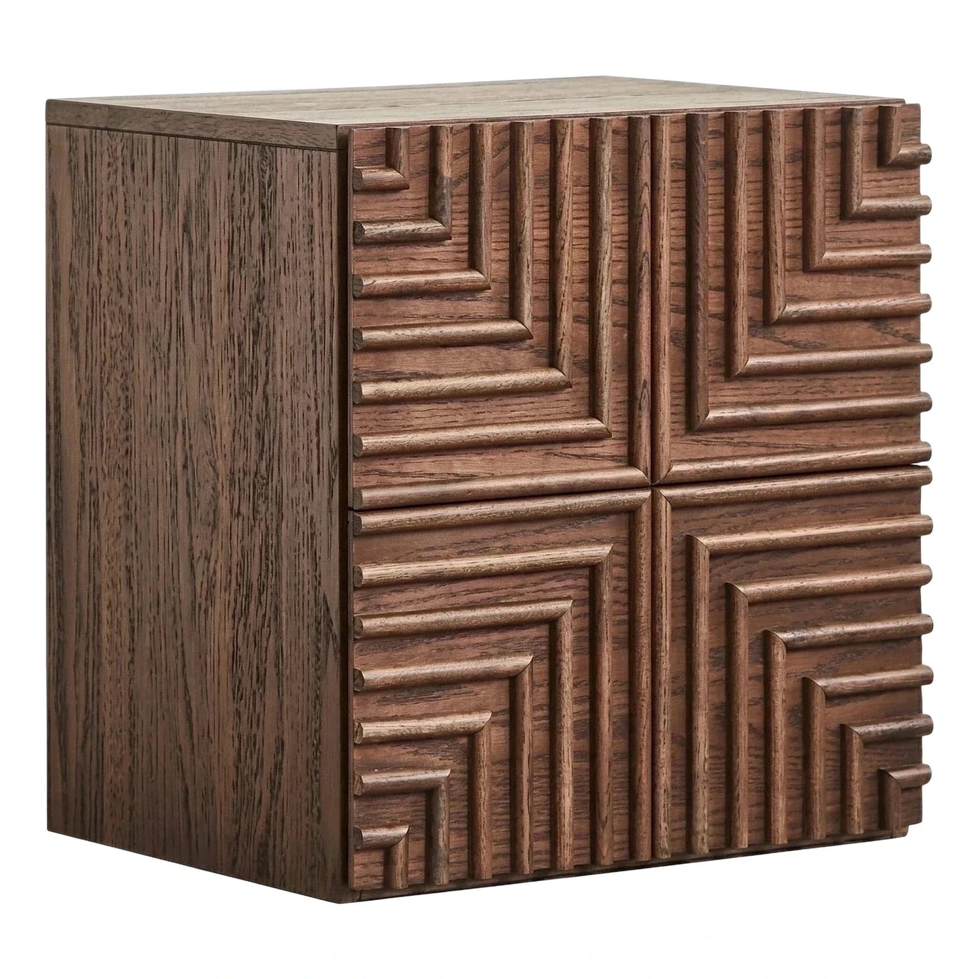Modern Geometric Carved Wood Storage Cabinet