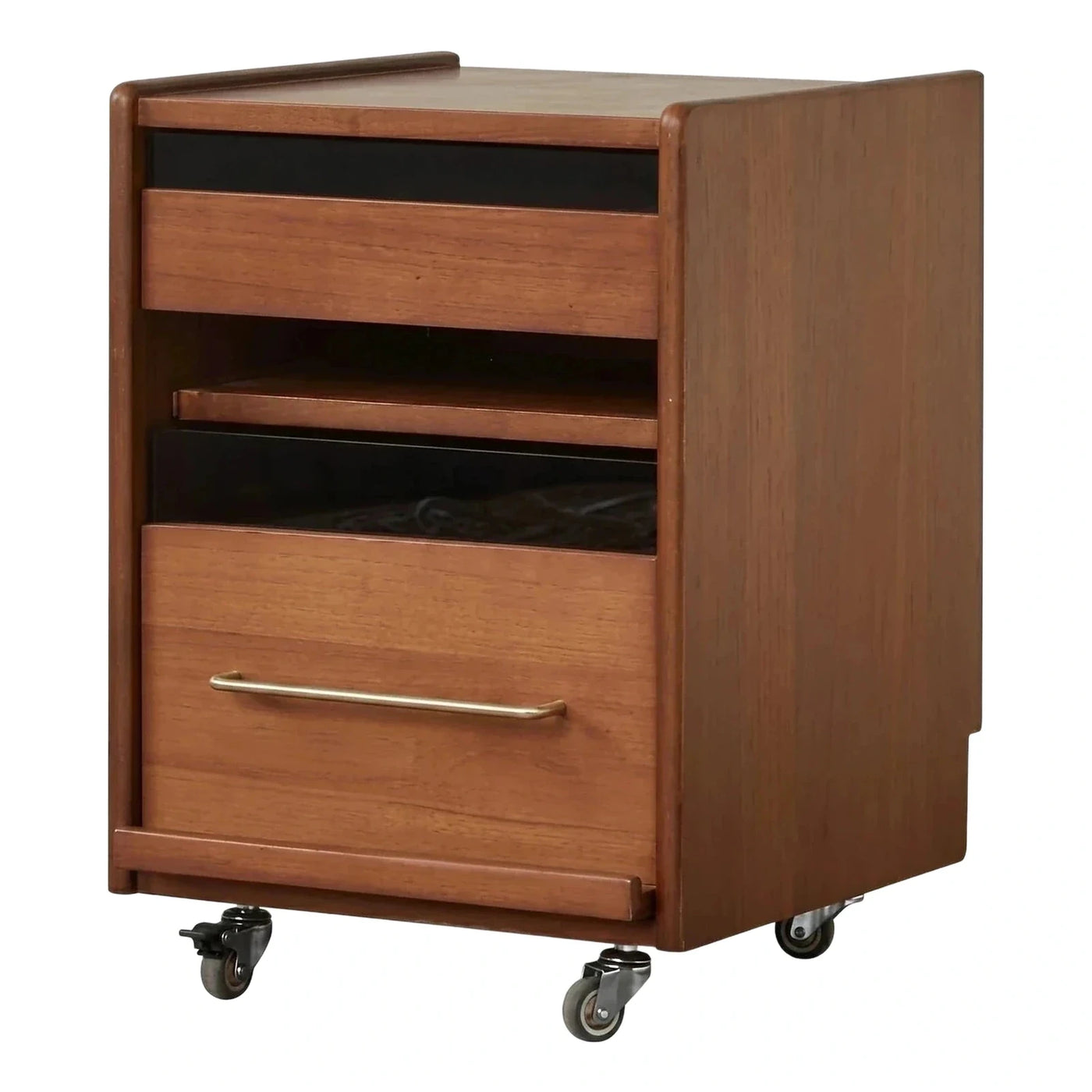 Mid-Century Modern Rolling Wood Cabinet with Drawers