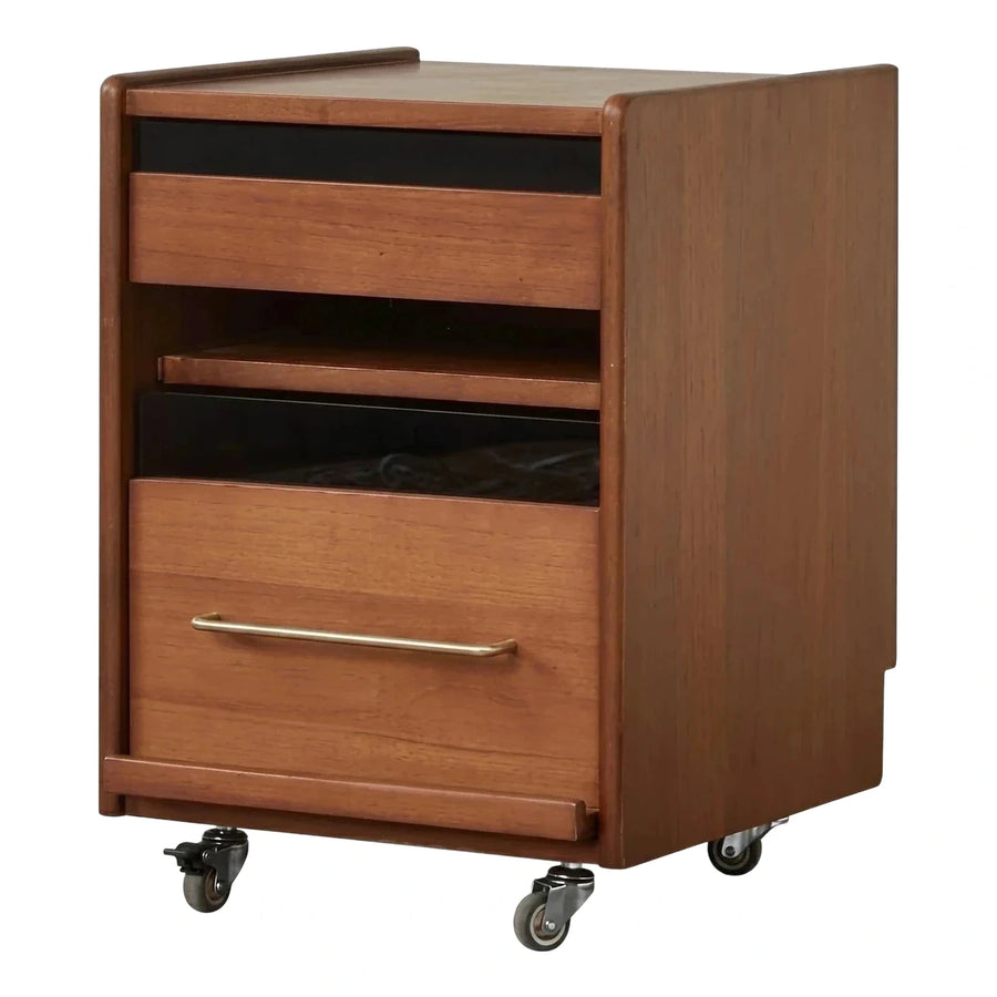 Mid-Century Modern Rolling Wood Cabinet with Drawers