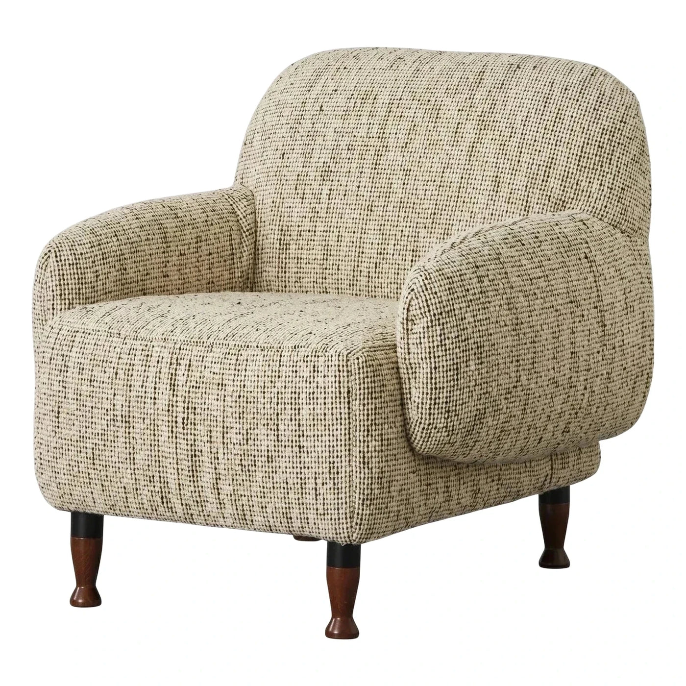 Textured Cream Boucle Armchair with Turned Wood Legs