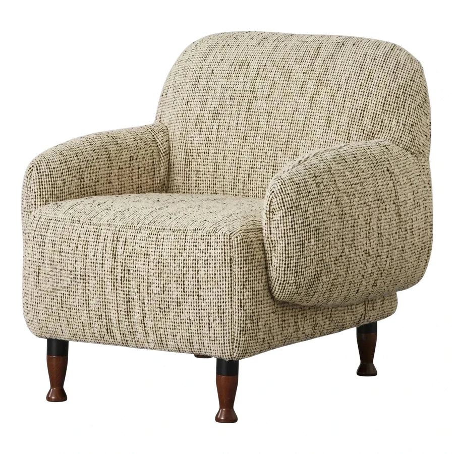 Textured Cream Boucle Armchair with Turned Wood Legs
