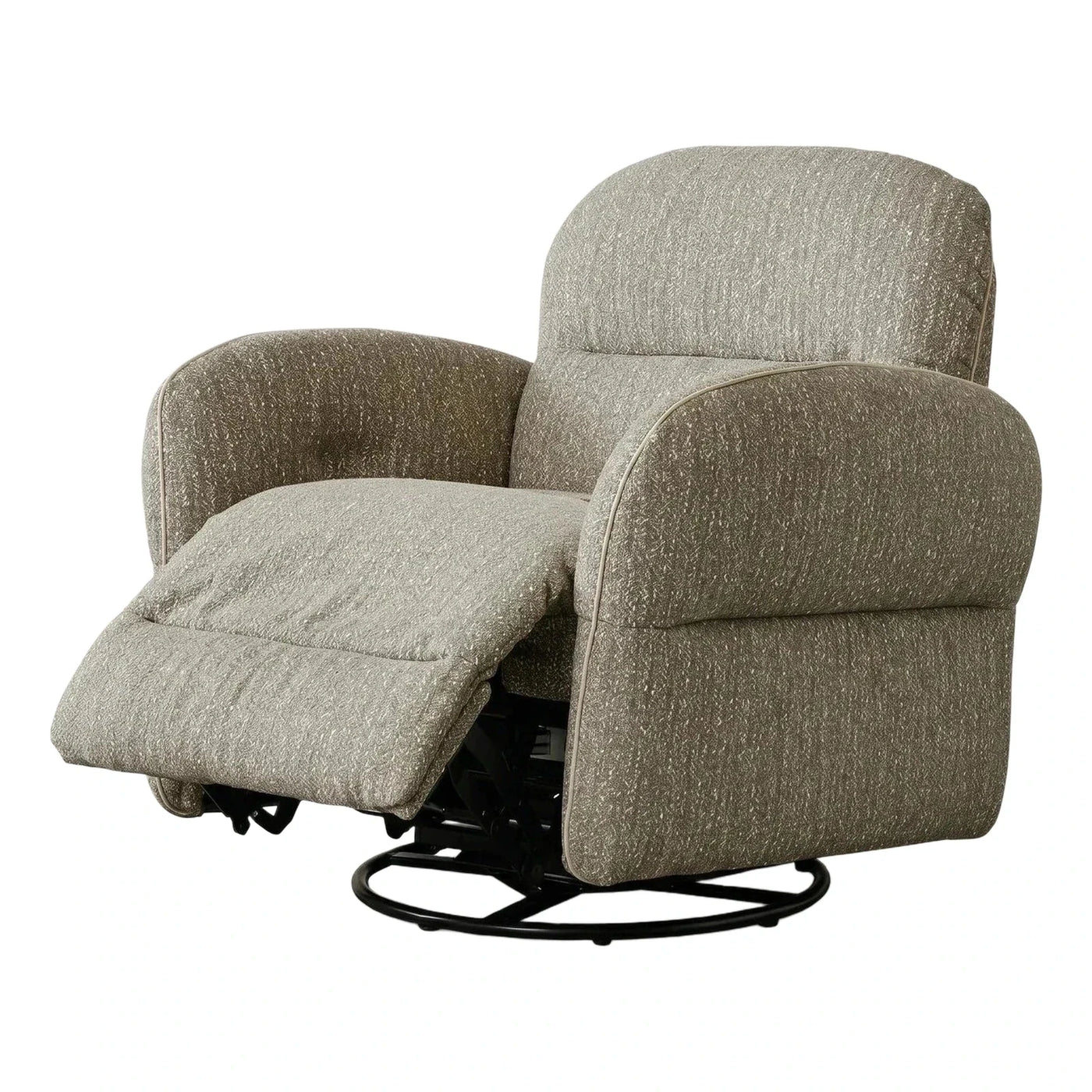 Textured Beige Fabric Swivel Recliner Lounge Chair