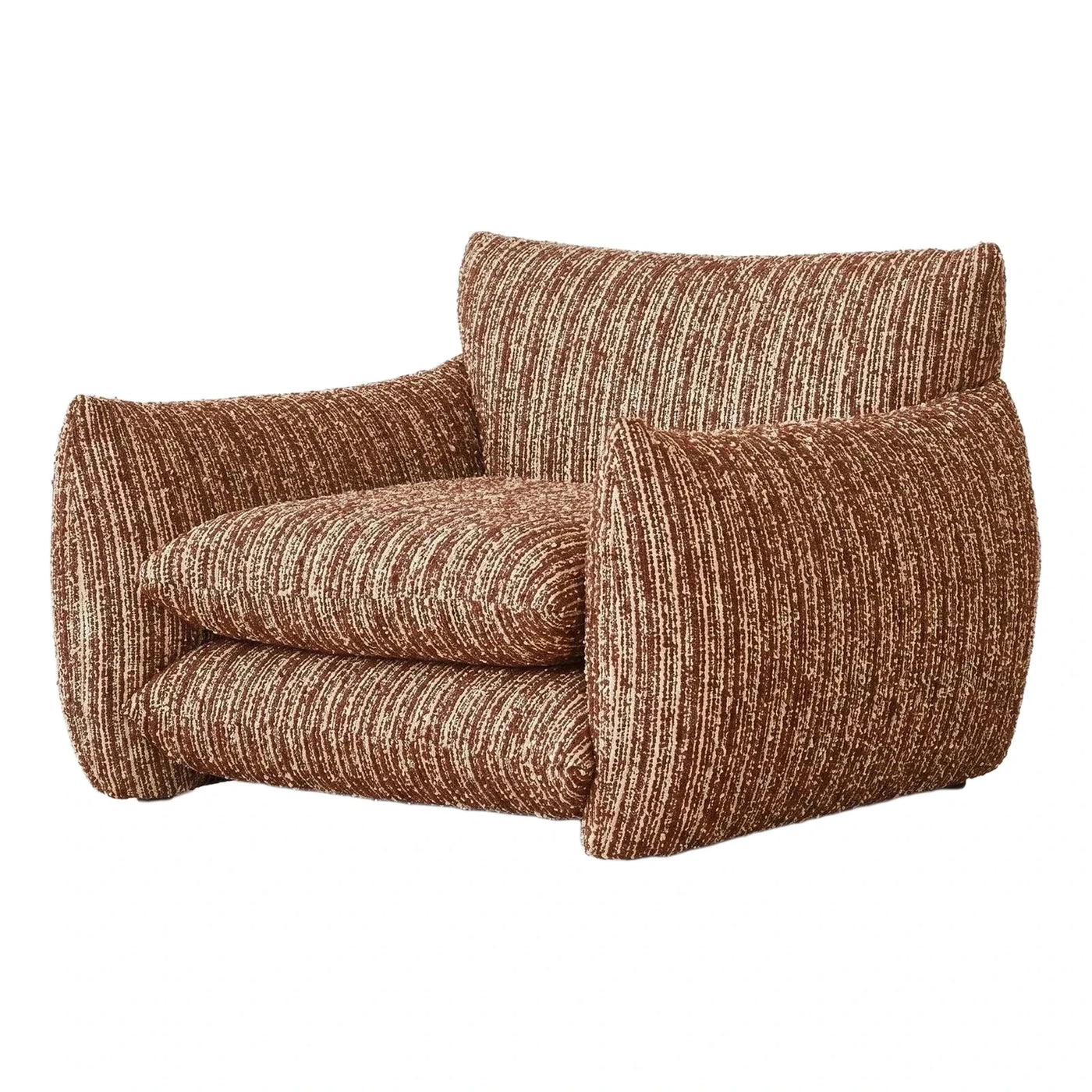 Modern Brown Striped Boucle Lounge Armchair