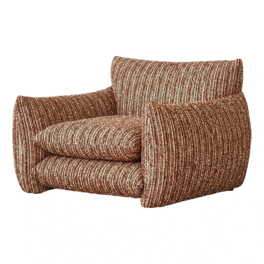 Modern Brown Striped Boucle Lounge Armchair