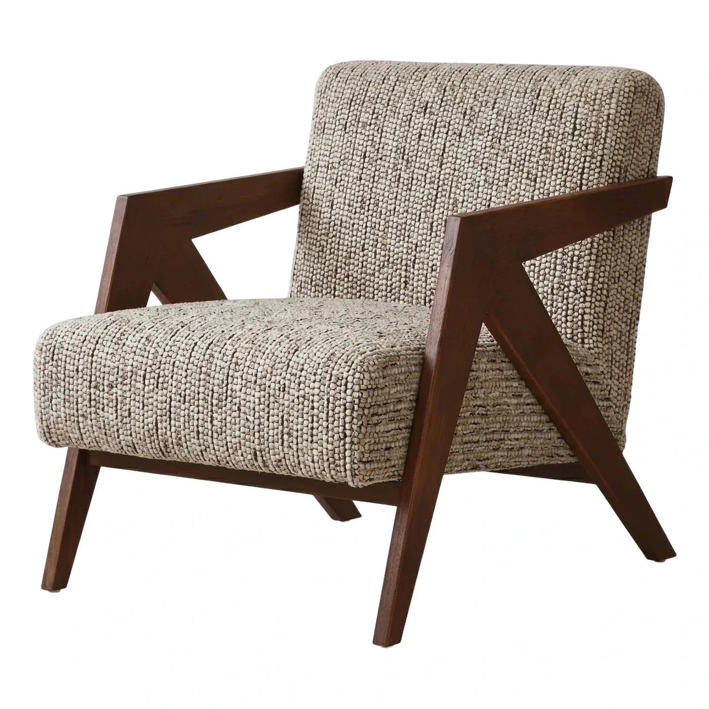 Geometric Wood Frame Textured Fabric Accent Lounge Chair
