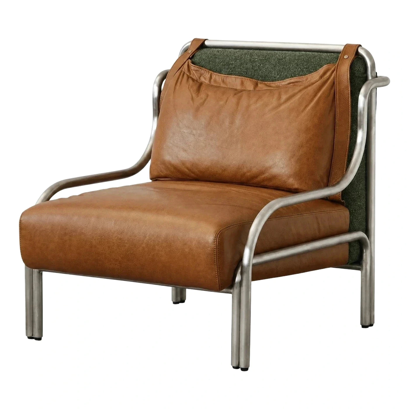 Modern Brown Leather Lounge Chair with Metal Frame