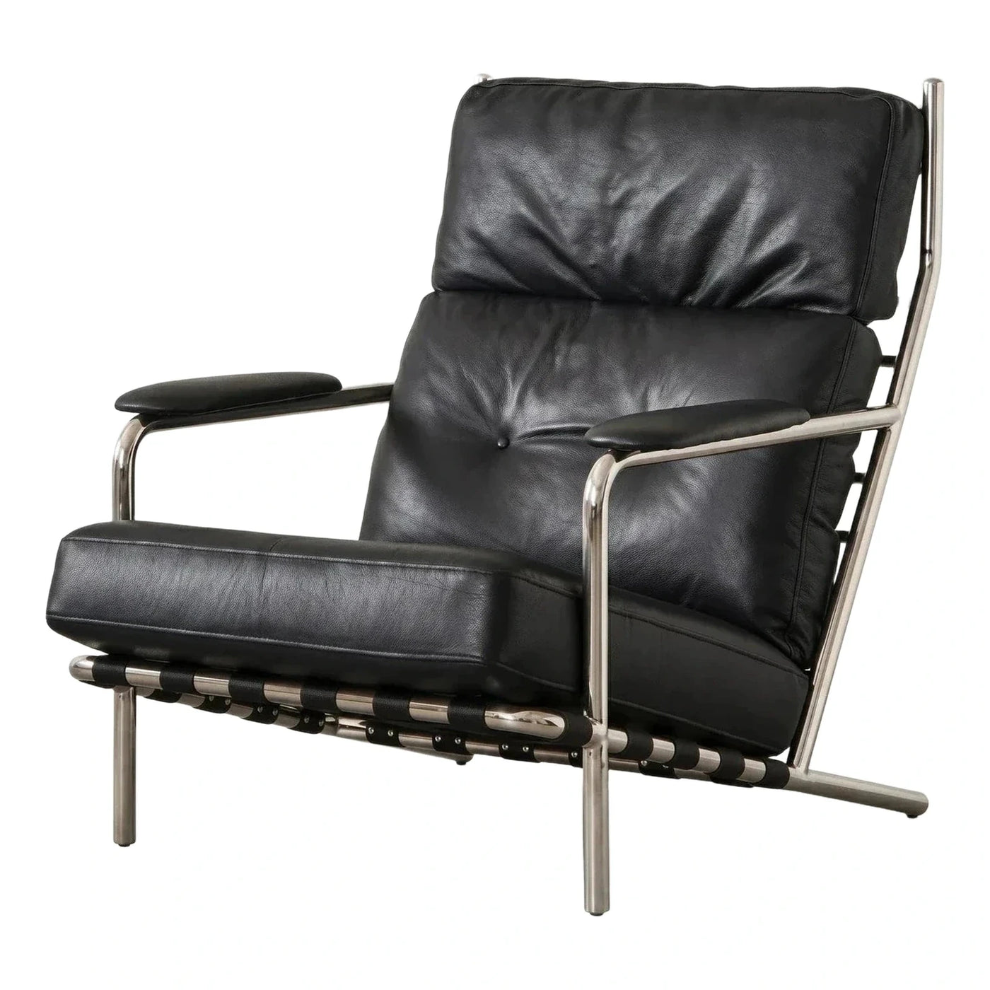 Modern Black Leather Lounge Chair with Chrome Frame