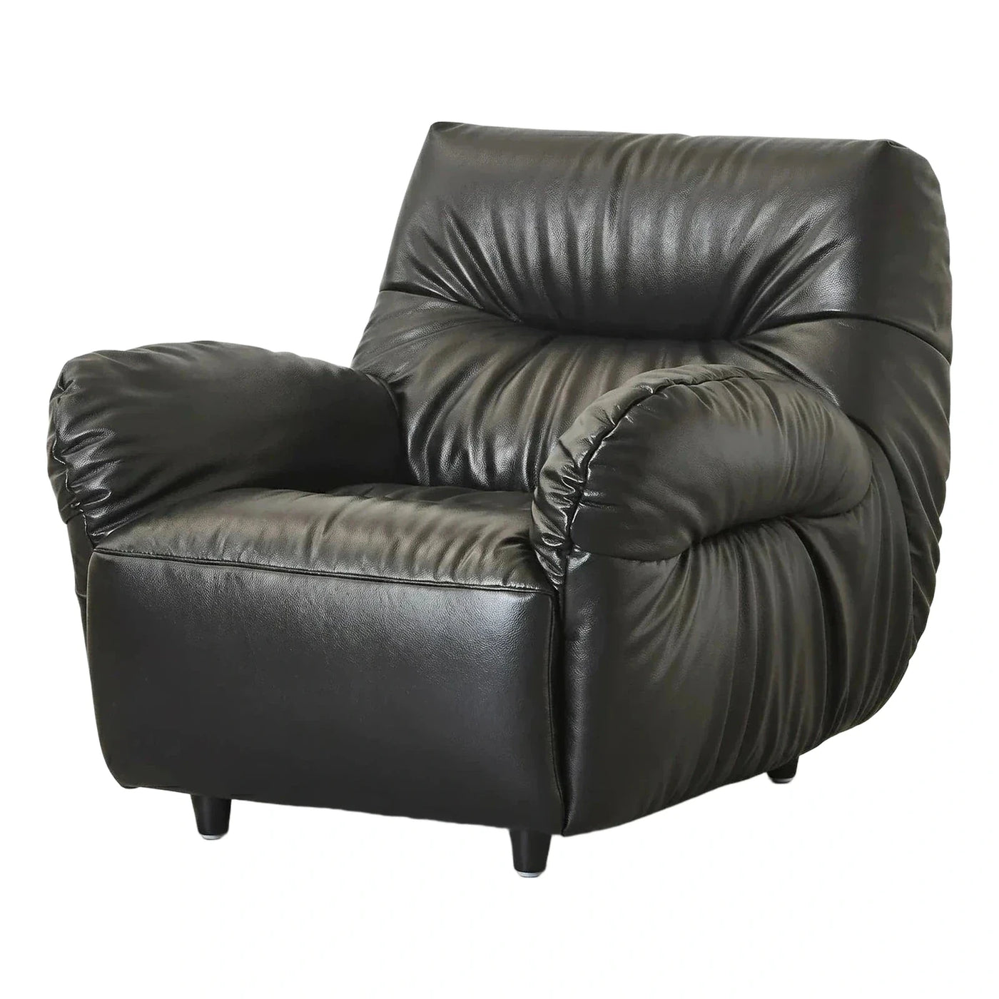 Modern Black Leather Lounge Chair with Plush Arms