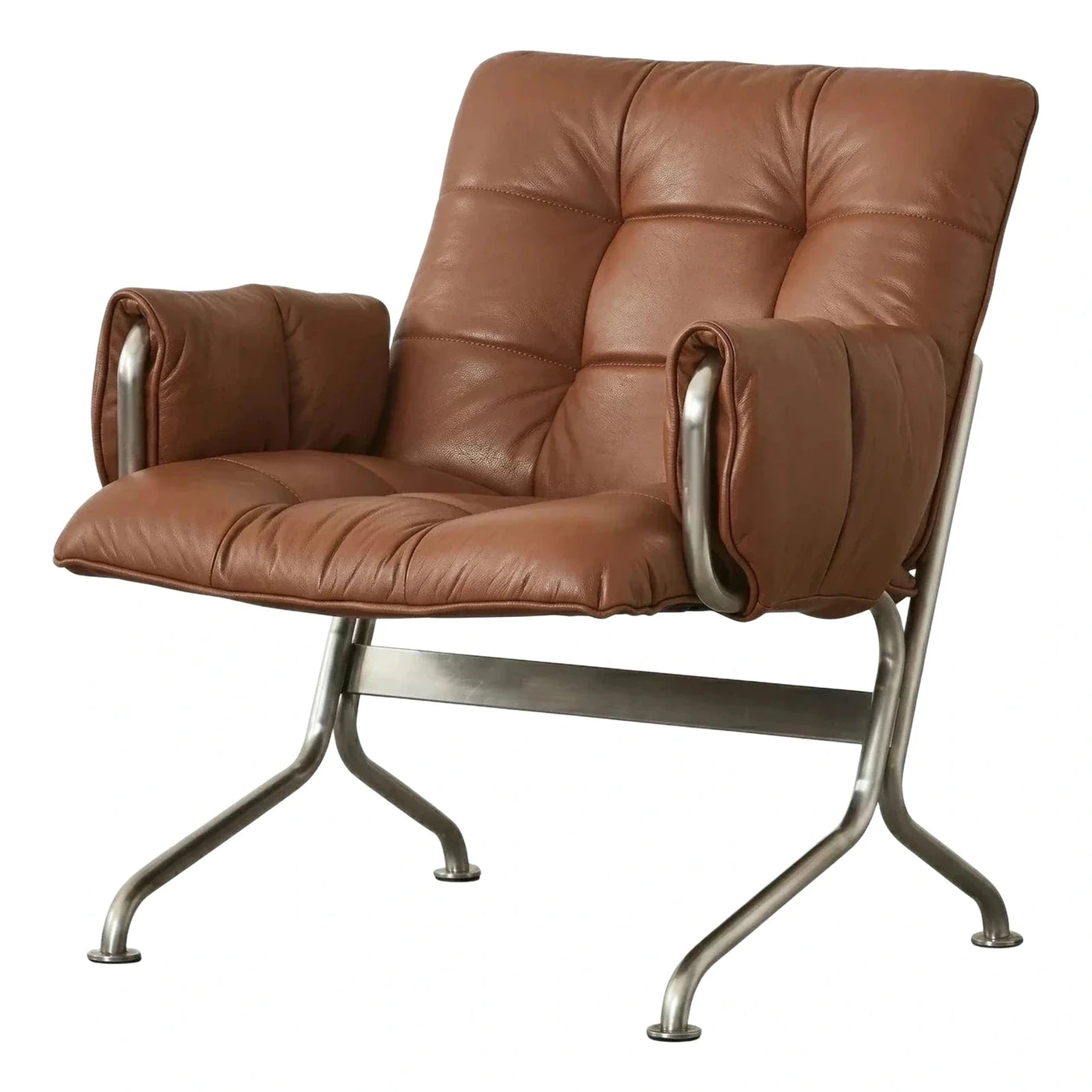 Modern Brown Leather Lounge Chair with Metal Frame