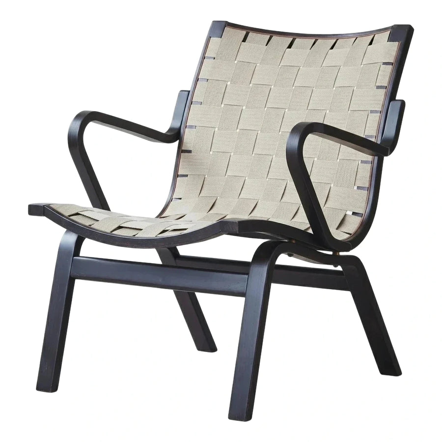 Dark Wood Armchair with Beige Woven Straps