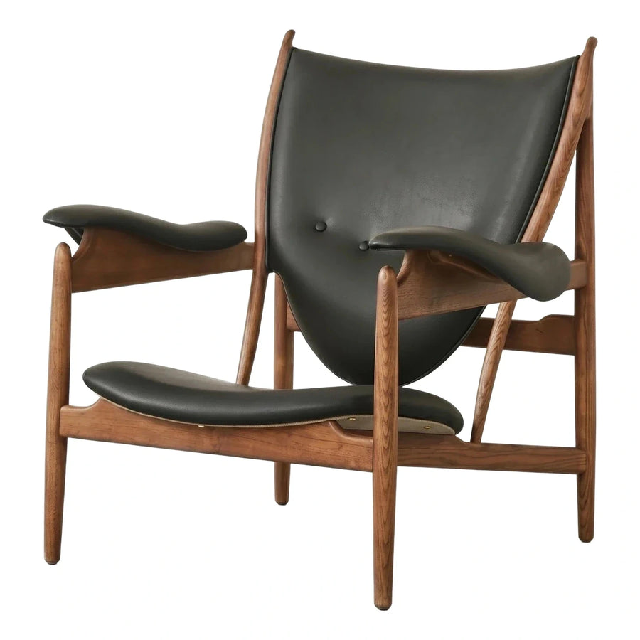 Black Leather Sling Lounge Chair with Walnut Wood Frame