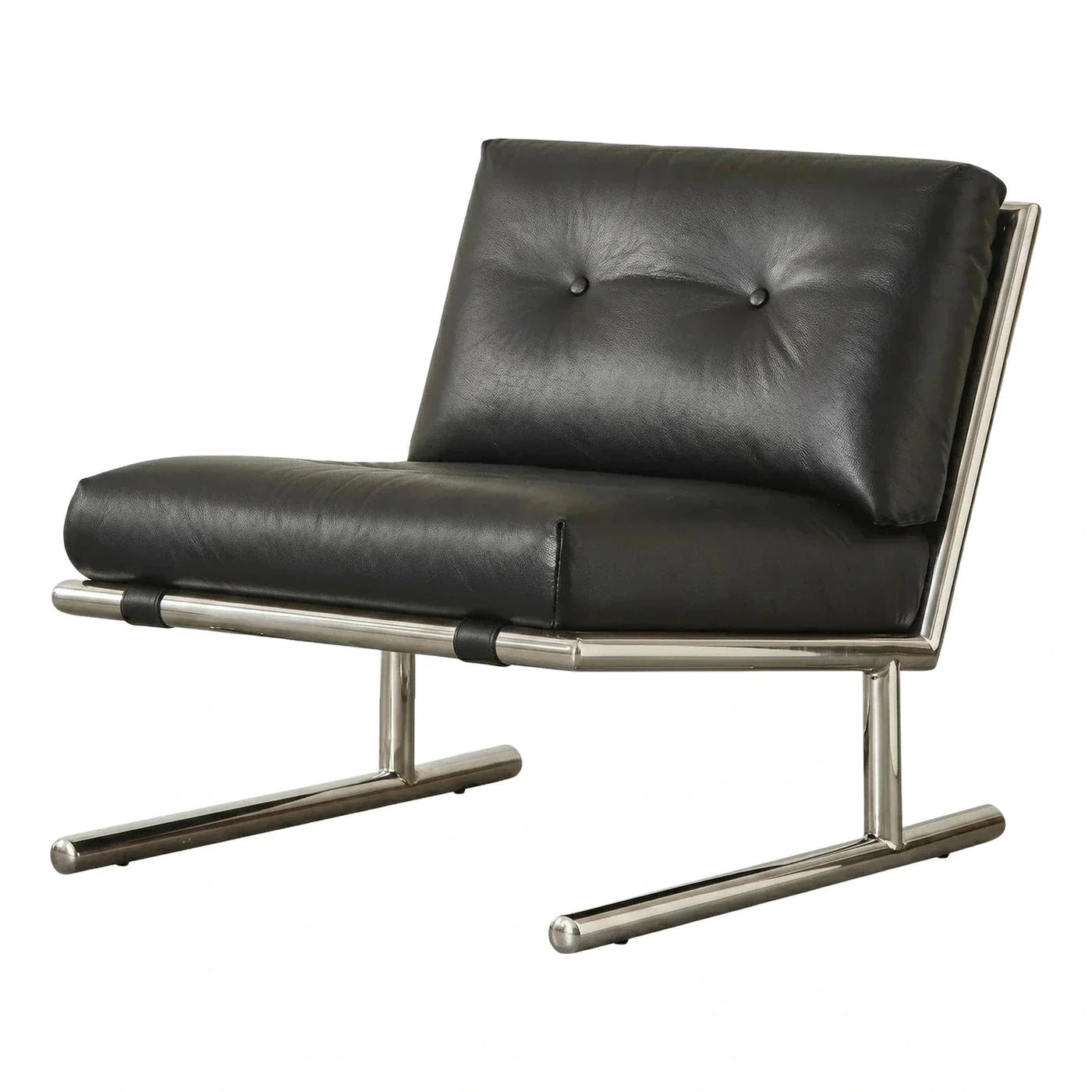 Black Leather Cantilever Lounge Chair Chrome Frame